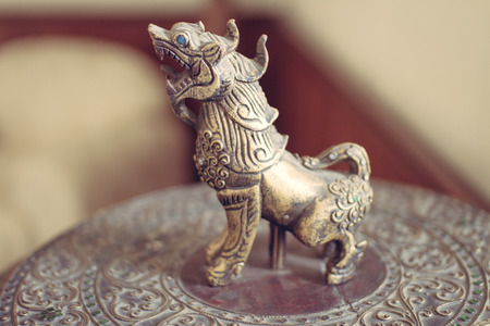 brass leo statue isolatedの写真素材