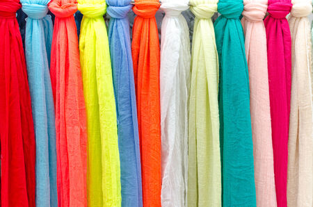 Colorful scarves at a market in Italyの写真素材
