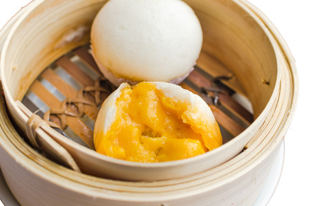 Close Dim Sum in Bamboo on Steamed Bow .の写真素材