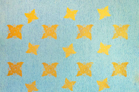 Blue color wood texture and background with golden star.の写真素材
