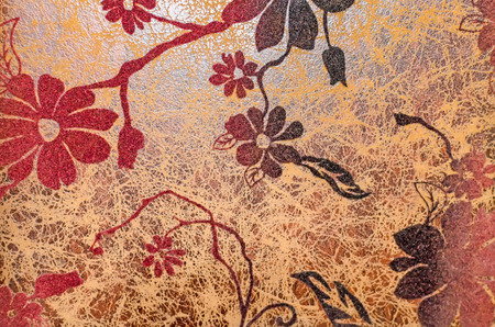 Antique Old Leather with vintage flower Background Texture  .