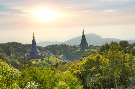 The hills in the fog. Morning landscape , Inthanon Thailand