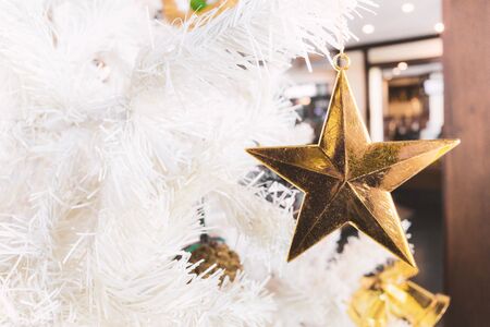 Christmas Tree with golden Star and white Background.の写真素材