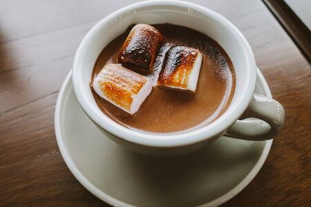 Hot Chocolate with Marshmallows in pastel mug.の写真素材