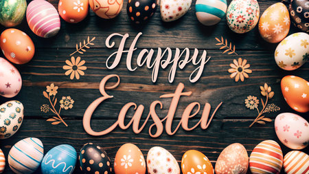Easter season poster Happy easter greeting with colorful egg prints and pattern.