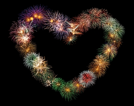 heart shape texture made from real fireworksの写真素材