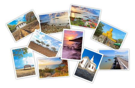 photos of tourist attraction at Sichang Islands Chonburi Thailand collages on white backgroundの写真素材
