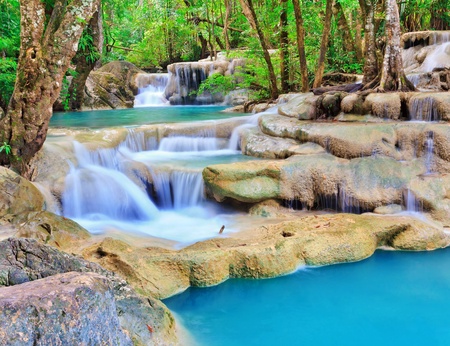 beautiful Erawan Waterfall in Thailandの写真素材