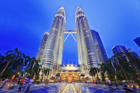 KUALA LUMPUR, MALAYSIA - APRIL 13: Nightscape of Petronas Twin Towers on April 13, 2013 in Kuala Lumpur Malaysia. Petronas Twin Towers were the tallest buildings (452m)  in the world during 1998-2004.のeditorial素材