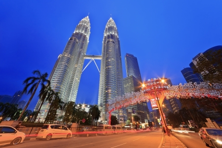 KUALA LUMPUR, MALAYSIA - APRIL 13: Nightscape of Petronas Twin Towers on April 13, 2013 in Kuala Lumpur Malaysia. Petronas Twin Towers were the tallest buildings (452m)  in the world during 1998-2004.のeditorial素材