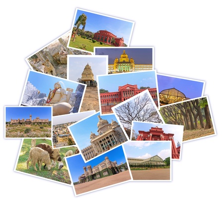 photos of tourist attraction at Bangalore City India collages in shape of bangalore map on white backgroundのeditorial素材