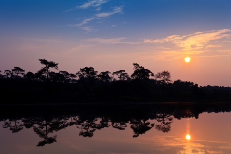 sunset at lake at Phukradung nationnal park, Loei, Thailandの写真素材
