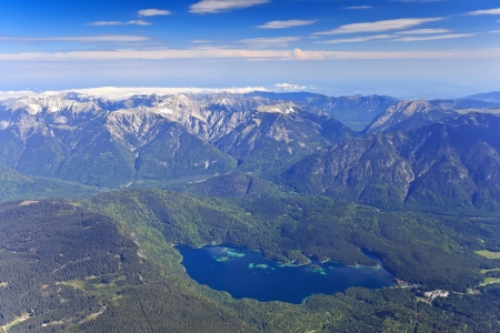 Eibsee lake view from Zugspitze top of Germanyの写真素材
