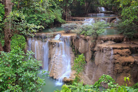 Hui Mae Kamin Waterfall in National Park, Kanchanaburi, Thailandの写真素材