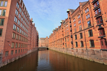 historic Speicherstadt river city, Hamburg, Germanyの写真素材