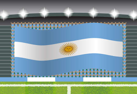 Argentina football fan cheering on stadium with flagのイラスト素材