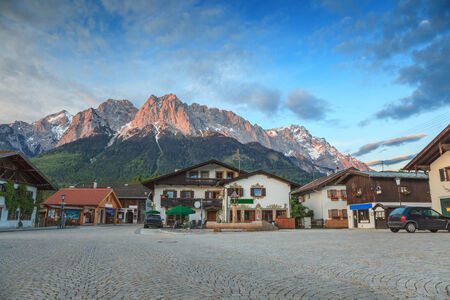 Gramisch Partenkirchen and Zugspitze top of Germanyの写真素材