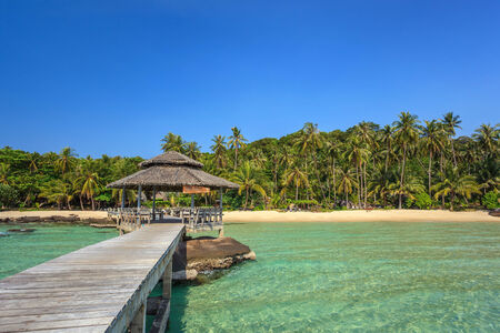 wood jetty pier on the beach at Koh Kood island, Thailand