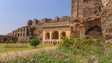 Historical architecture at Golkonda Fort, Hyderabad, Indiaのeditorial素材