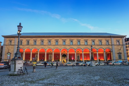 MUNICH, GERMANY - JUNE 7 : Beautiful light of Munich  Opera Palace before the show start view from Max Joseph Platz on June 7, 2013 in Munich, Germany.のeditorial素材