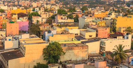 Bangalore City skyline in resident zone when sunset, Indiaの写真素材