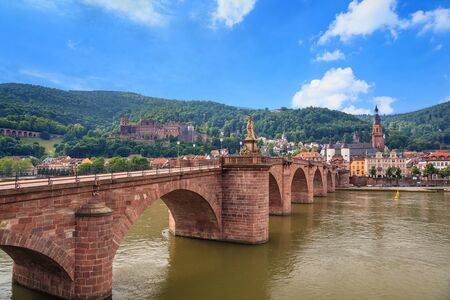 Heidelberg city skyline and Alte bridge, Germanyの写真素材
