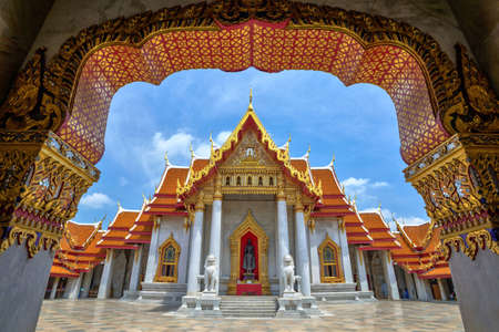 The Marble Temple or Wat Benchamabophit at Bangkok Thailandの写真素材