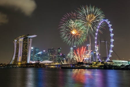Singapore national day fireworks celebrationのeditorial素材