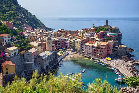 View of Vernazza village - Cinque Terre - Italyの写真素材