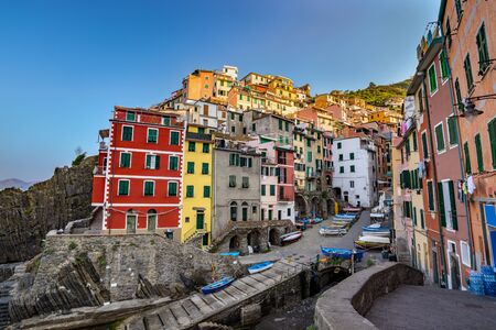 View of Riomaggiore village - Cinque Terre - Italyの写真素材