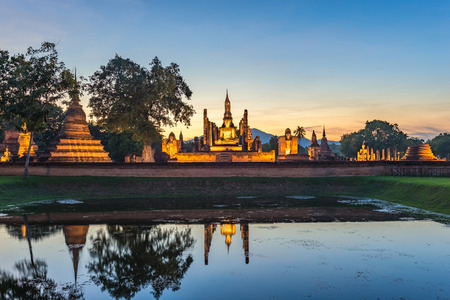 sunset at Sukothai Historical Park - Thailandの写真素材