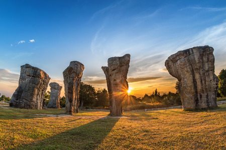 Mor Hin Khao (Thailand Stonehenge) sunrise landscape, Chaiyaphum, Thailandの写真素材