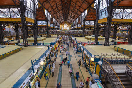 BUDAPEST, HUNGARY: JUNE 26,2015: Tourist at Budapest Great Market Hall or Central Market Hall, Budapest, Hungaryのeditorial素材