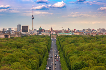 Berlin city skyline and Tiergarten, Berlin, Germanyの写真素材