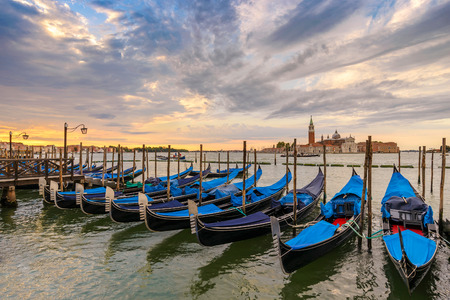 Venice Grand Canal and Gondola boat when sunrise, Venice (Venezia), Italyのeditorial素材