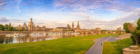 Dresden city skyline panorama at Elbe River and Augustus Bridge, Dresden, Germanyのeditorial素材