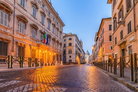 Rome street and city skyline at night, Rome (Roma), Italyの写真素材