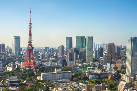 Tokyo aerial view city skyline with Tokyo Tower, Tokyo, Japanのeditorial素材