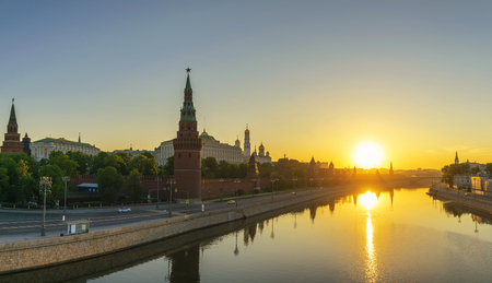Moscow sunrise panorama city skyline at Kremlin Palace Red Square and Moscow River, Moscow, Russiaのeditorial素材