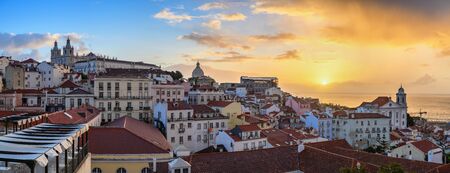 Lisbon Portugal sunrise panorama city skyline at Lisbon Alfama districtの写真素材