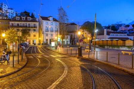 Lisbon Portugal night city skyline at Lisbon Alfama districtの写真素材