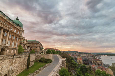 Budapest Hungary, city skyline sunset at Buda Castle and Danube Riverのeditorial素材
