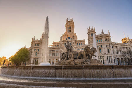 Madrid Spain, sunrise city skyline at Cibeles Fountain Town Squareのeditorial素材