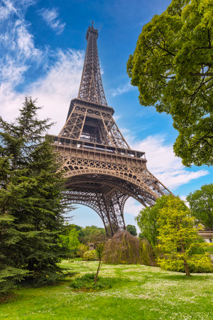 Paris France, city skyline at Eiffel Tower and garden in spring seasonの写真素材