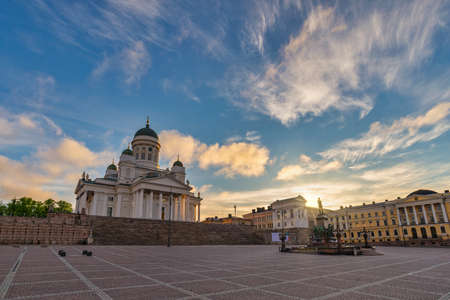 Helsinki Finland, sunrise city skyline at Helsinki Cathedral and Senate Squareの写真素材