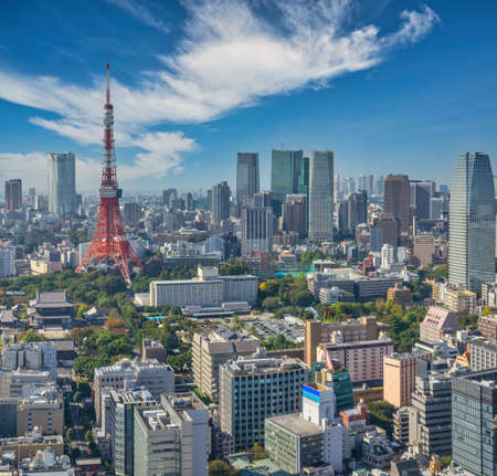 Tokyo Japan, city skyline at Tokyo Tower and skyscraper cityscapeのeditorial素材