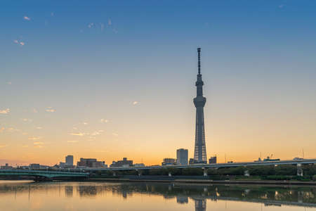 Tokyo, Japan - October 26, 2017 : Tokyo Japan, sunrise city skyline at Sumida River and Sky Tree
