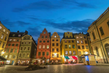 Stockholm Sweden, night city skyline at Gamla Stan old town and Stortorget town squareの写真素材