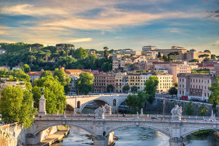 Rome Italy, high angle view city skyline at Rome city center and Tiber Riverの写真素材