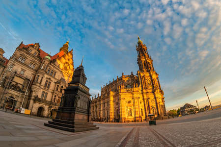 Dresden Germany, sunset city skyline at Dresden Cathedral (Katholische Hofkirche)の写真素材